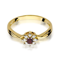 Pierścionek zaręczynowy z żółtego złota z rubinem i diamentami 0,12ct Fire Of Love