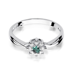 Pierścionek zaręczynowy z białego złota z szmaragdem i diamentami 0,12ct Fire Of Love