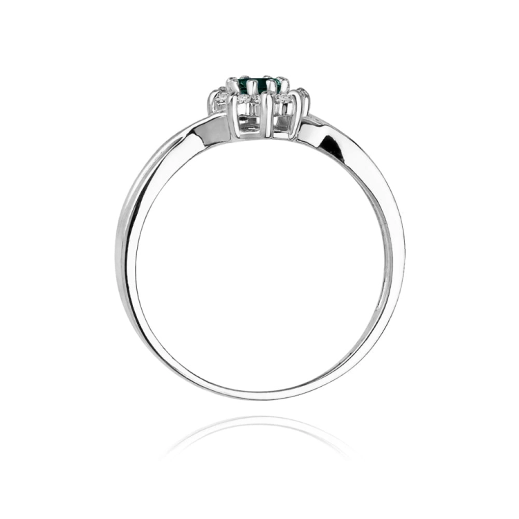 Pierścionek zaręczynowy z białego złota z szmaragdem i diamentami 0,12ct Fire Of Love