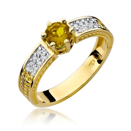 Przejdź do produktu Pierścionek zaręczynowy z żółtego złota z cytrynem i diamentami 0,08ct Fire Of Love