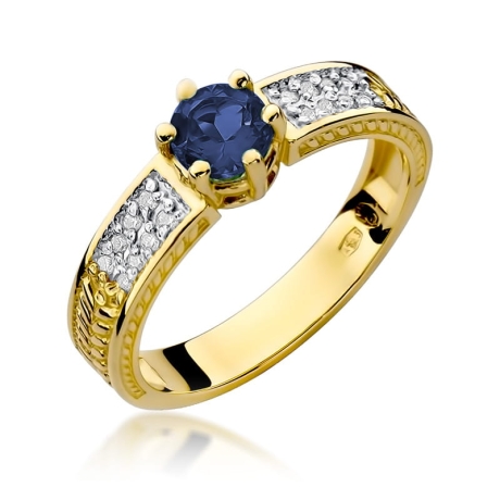 Przejdź do produktu Pierścionek zaręczynowy z żółtego złota z szafirem i diamentami 0,08ct Fire Of Love