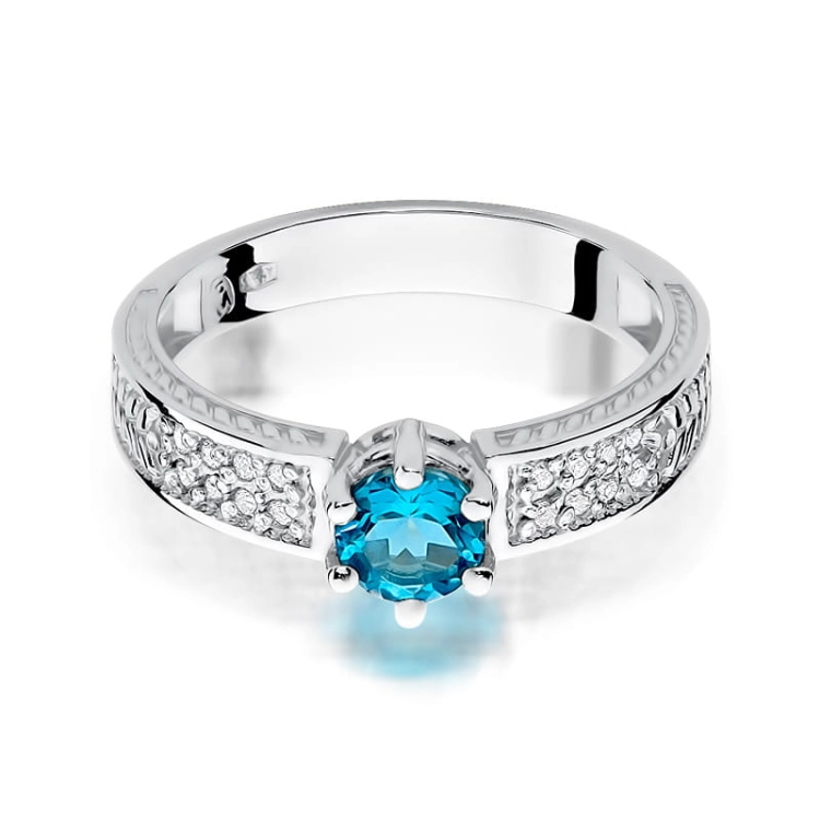 Pierścionek zaręczynowy z białego złota z topazem i diamentami 0,08ct Fire Of Love