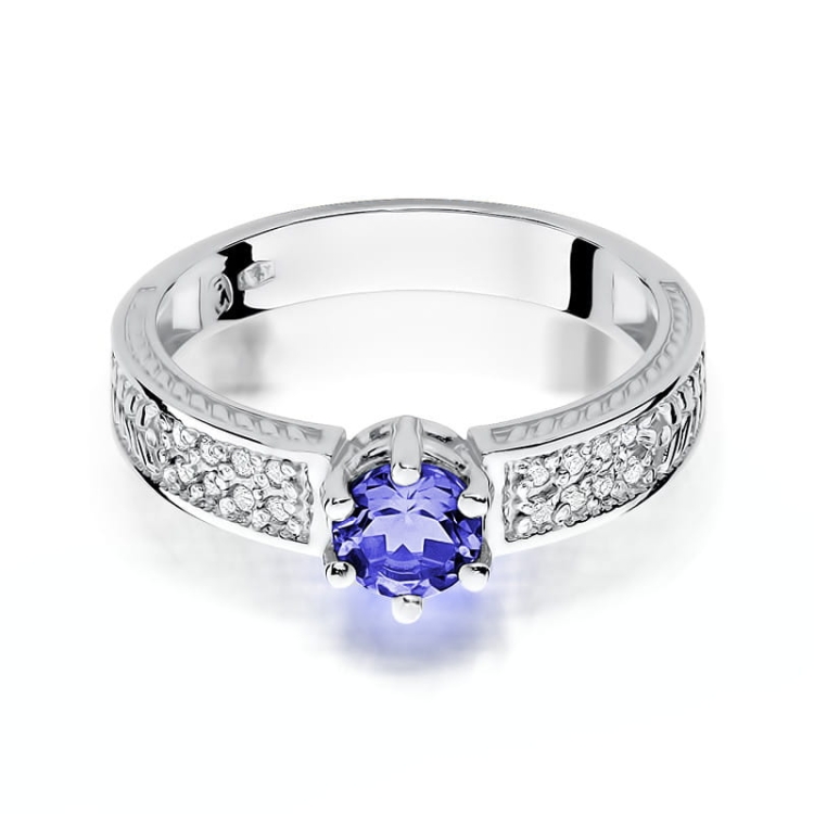 Pierścionek zaręczynowy z białego złota z tanzanitem i diamentami 0,08ct Fire Of Love