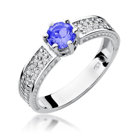 Przejdź do produktu Pierścionek zaręczynowy z białego złota z tanzanitem i diamentami 0,08ct Fire Of Love