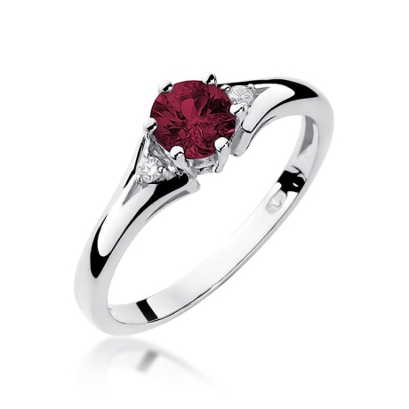 Przejdź do produktu Pierścionek zaręczynowy z białego złota z rubinem i diamentami 0,03ct Fire Of Love 