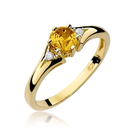 Przejdź do produktu Pierścionek zaręczynowy z żółtego złota z cytrynem i diamentami 0,03ct Fire Of Love 