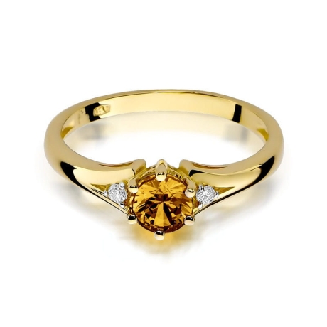Przejdź do produktu Pierścionek zaręczynowy z żółtego złota z cytrynem i diamentami 0,03ct Fire Of Love 