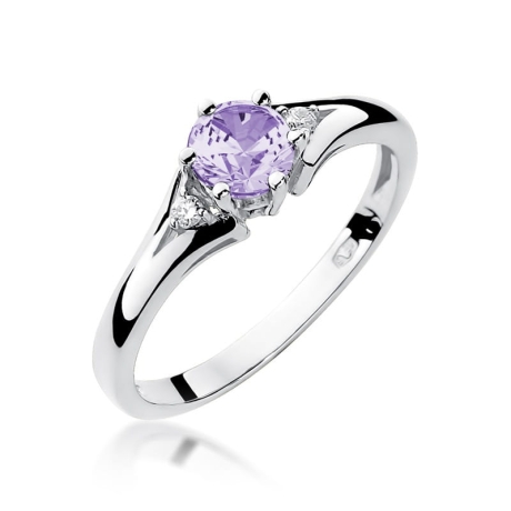 Przejdź do produktu Pierścionek zaręczynowy z białego złota z ametystem i diamentami 0,03ct Fire Of Love 
