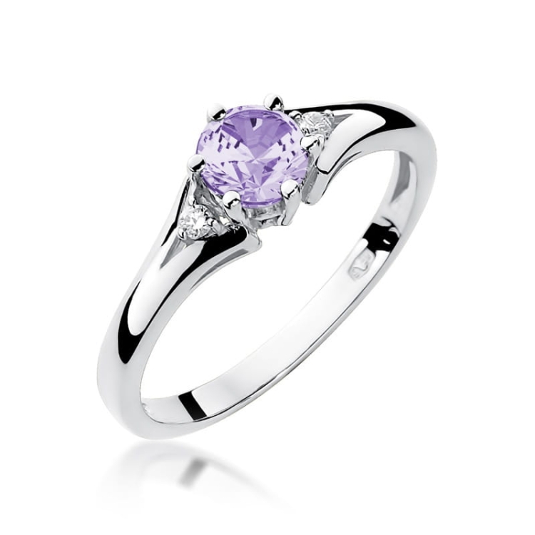 Pierścionek zaręczynowy z białego złota z ametystem i diamentami 0,03ct Fire Of Love