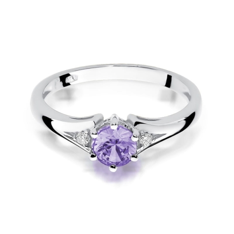 Przejdź do produktu Pierścionek zaręczynowy z białego złota z ametystem i diamentami 0,03ct Fire Of Love 