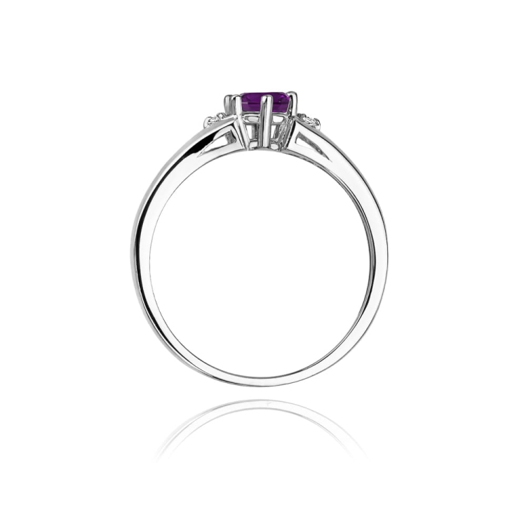 Pierścionek zaręczynowy z białego złota z ametystem i diamentami 0,03ct Fire Of Love