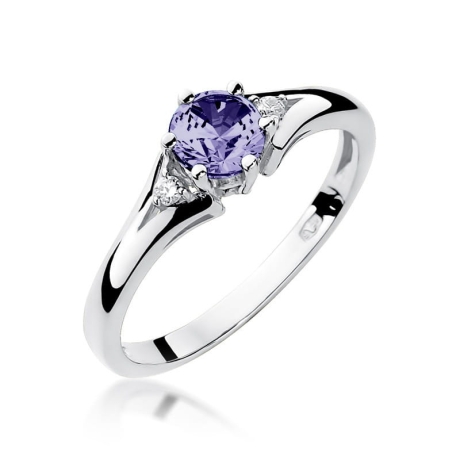 Przejdź do produktu Pierścionek zaręczynowy z białego złota z tanzanitem i diamentami 0,03ct Fire Of Love