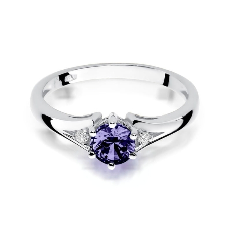 Przejdź do produktu Pierścionek zaręczynowy z białego złota z tanzanitem i diamentami 0,03ct Fire Of Love