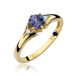 Pierścionek zaręczynowy z żółtego złota z szafirem i diamentami 0,03ct Fire Of Love