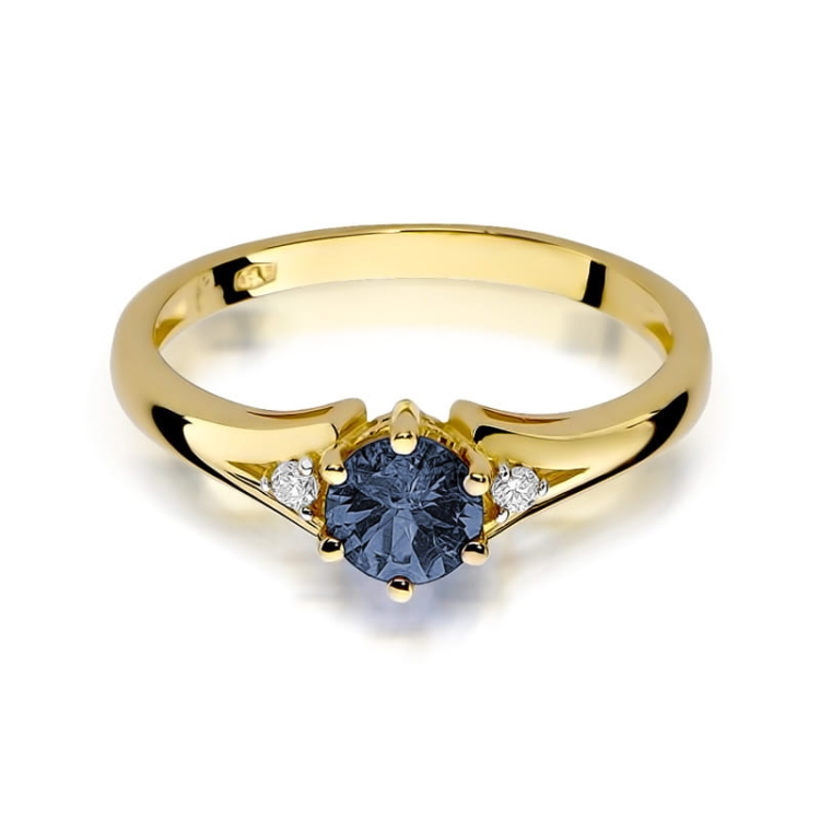Pierścionek zaręczynowy z żółtego złota z szafirem i diamentami 0,03ct Fire Of Love