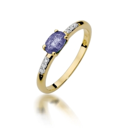 Pierścionek zaręczynowy z żółtego złota z tanzanitem i diamentami 0,03ct Fire Of Love