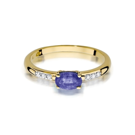 Przejdź do produktu Pierścionek zaręczynowy z żółtego złota z tanzanitem i diamentami 0,03ct Fire Of Love 