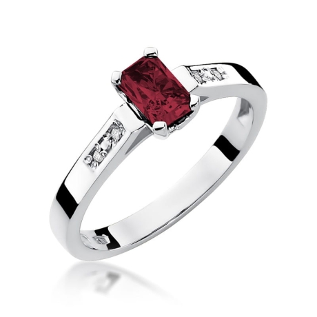 Przejdź do produktu Pierścionek zaręczynowy z białego złota z rubinem i diamentami 0,04ct Fire Of Love