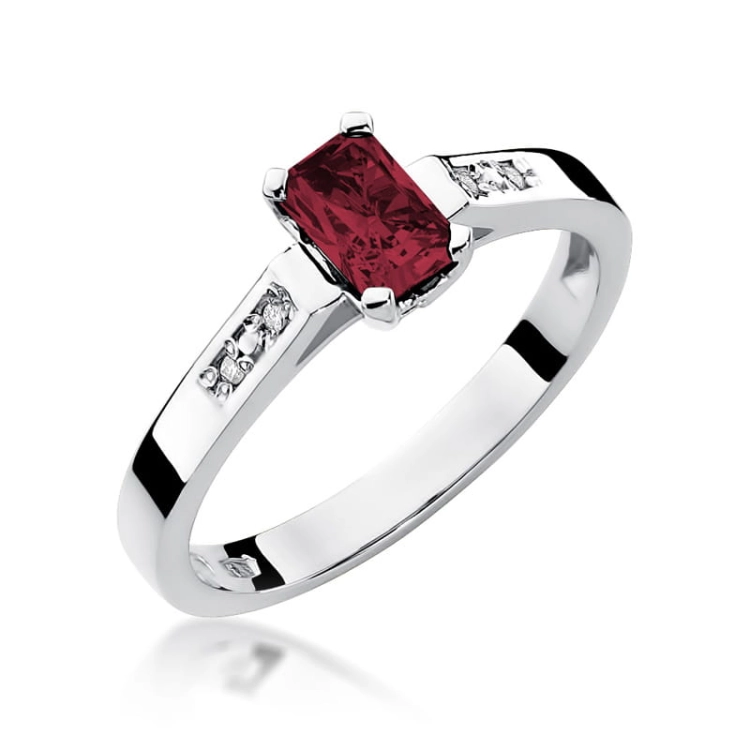 Pierścionek zaręczynowy z białego złota z rubinem i diamentami 0,04ct Fire Of Love