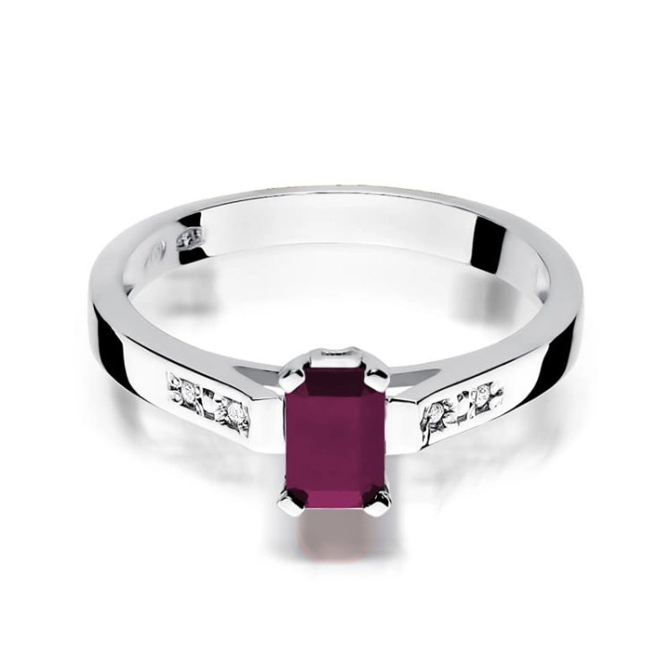 Pierścionek zaręczynowy z białego złota z rubinem i diamentami 0,04ct Fire Of Love