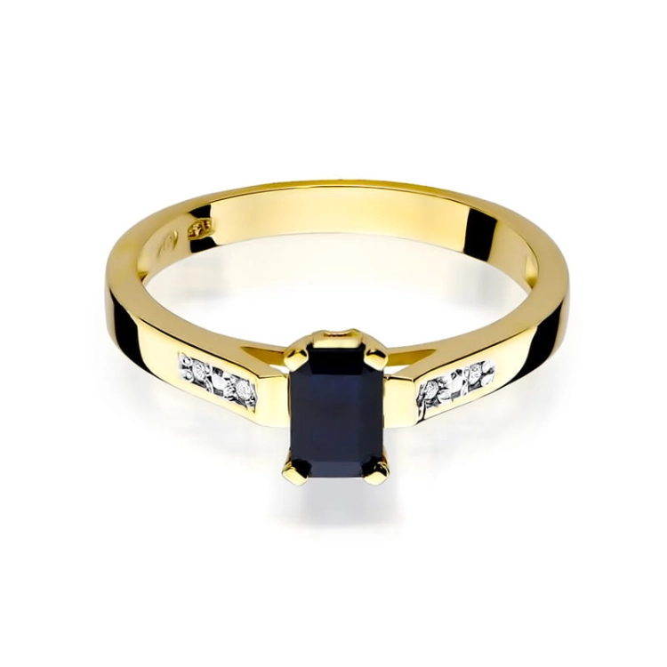 Pierścionek zaręczynowy z żółtego złota z szafirem i diamentami 0,04ct Fire Of Love