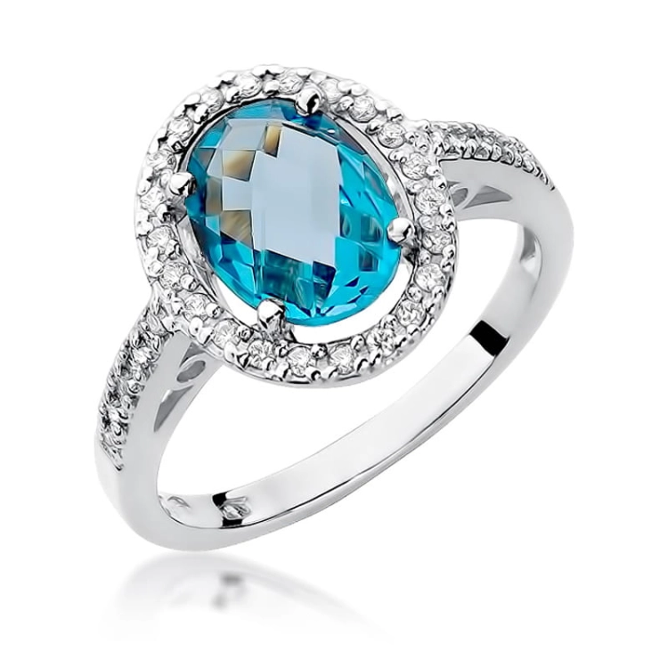 Pierścionek zaręczynowy z białego złota z topazem i diamentami 0,16ct Fire Of Love