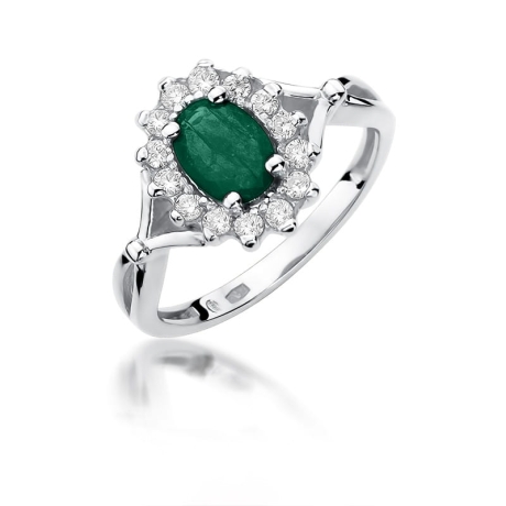 Przejdź do produktu Pierścionek zaręczynowy z białego złota z szmaragdem i diamentami 0,28ct Fire Of Love