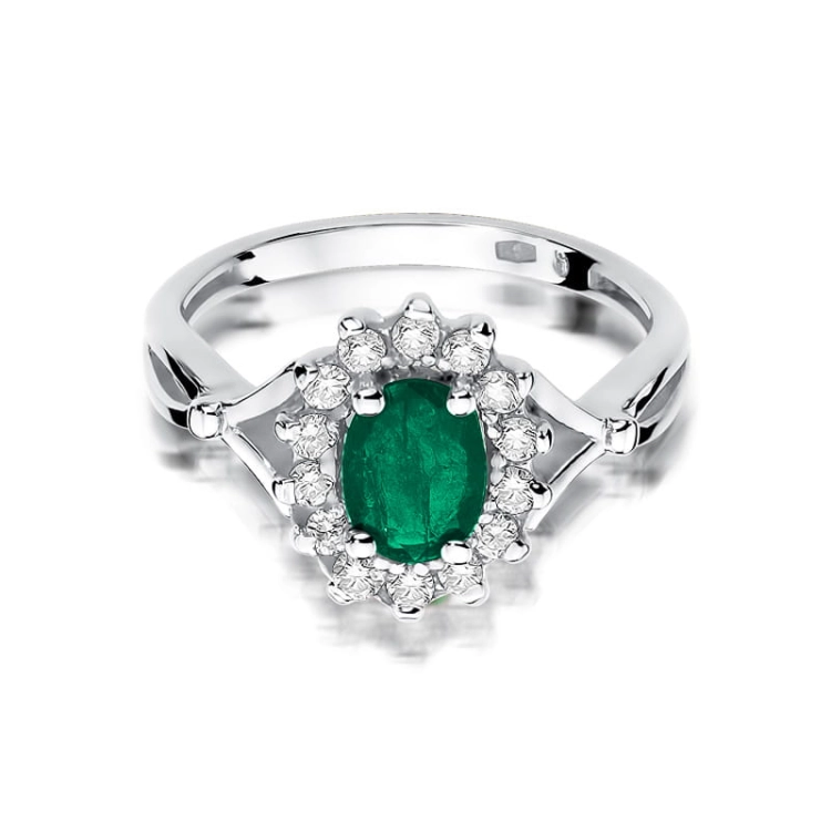 Pierścionek zaręczynowy z białego złota z szmaragdem i diamentami 0,28ct Fire Of Love