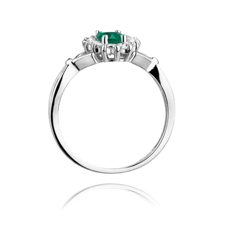 Pierścionek zaręczynowy z białego złota z szmaragdem i diamentami 0,28ct Fire Of Love