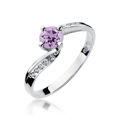 Przejdź do produktu Pierścionek zaręczynowy z białego złota z ametystem i brylantami 0,05ct Fire Of Love