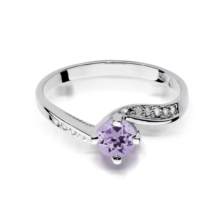 Przejdź do produktu Pierścionek zaręczynowy z białego złota z ametystem i brylantami 0,05ct Fire Of Love