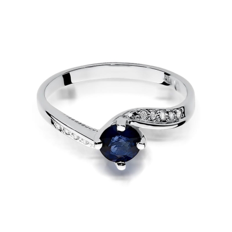 Przejdź do produktu Pierścionek zaręczynowy z białego złota z szafirem i diamentami 0,05ct Fire Of Love 