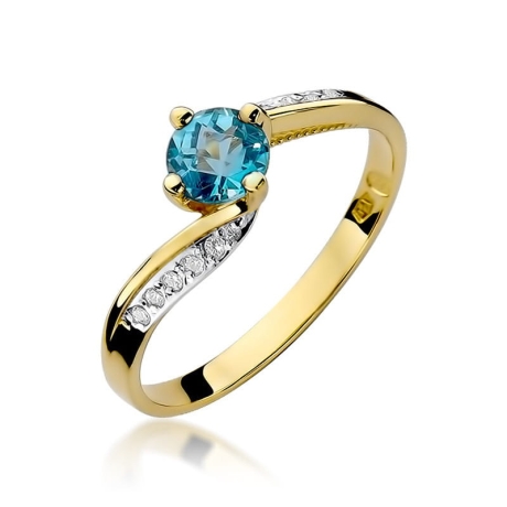 Przejdź do produktu Pierścionek zaręczynowy z żółtego złota z topazem i diamentami 0,05ct Fire Of Love 