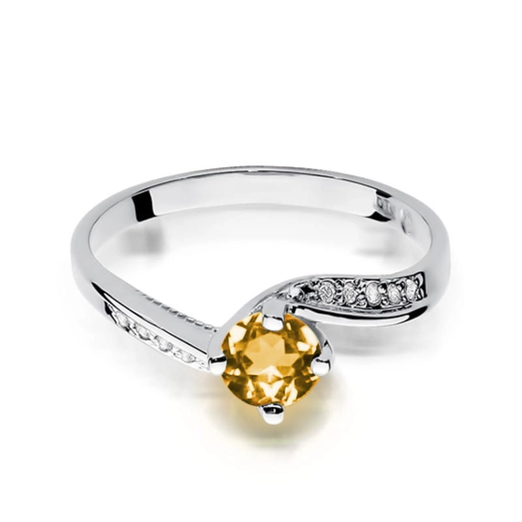 Pierścionek zaręczynowy z białego złota z cytrynem i diamentami 0,05ct Fire Of Love