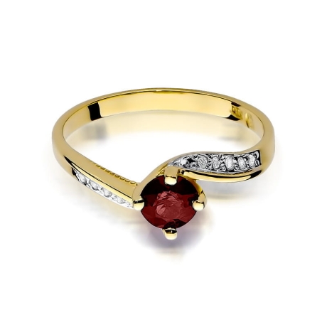 Przejdź do produktu Pierścionek zaręczynowy z żółtego złota z rubinem i diamentami 0,05ct Fire Of Love 