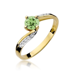 Pierścionek zaręczynowy z żółtego złota z oliwinem i diamentami 0,05ct Fire Of Love