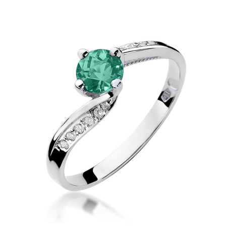 Przejdź do produktu Pierścionek zaręczynowy z białego złota z szmaragdem i diamentami 0,05ct Fire Of Love