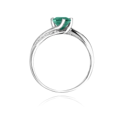 Pierścionek zaręczynowy z białego złota z szmaragdem i diamentami 0,05ct Fire Of Love