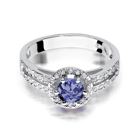 Przejdź do produktu Pierścionek zaręczynowy z białego złota z tanzanitem i diamentami 0,20ct Fire Of Love 