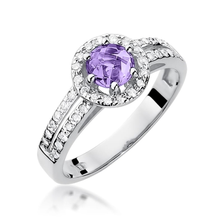 Przejdź do produktu Pierścionek zaręczynowy z białego złota z ametystem i diamentami 0,20ct Fire Of Love