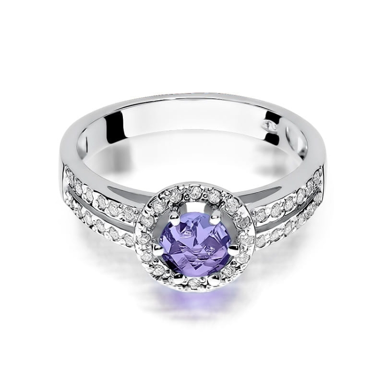 Pierścionek zaręczynowy z białego złota z ametystem i diamentami 0,20ct Fire Of Love