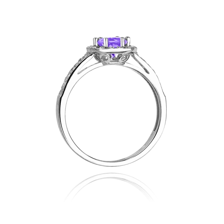 Pierścionek zaręczynowy z białego złota z ametystem i diamentami 0,20ct Fire Of Love