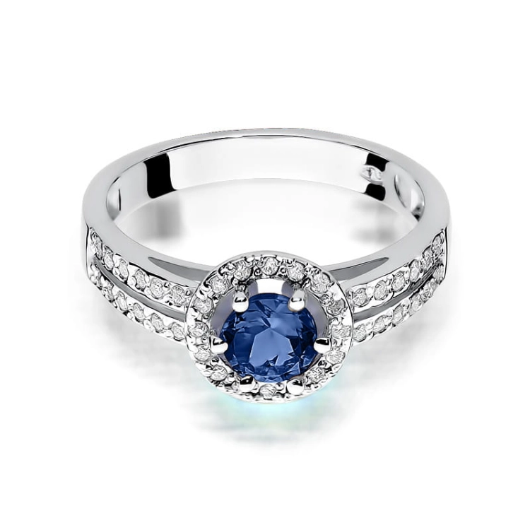 Pierścionek zaręczynowy z białego złota z szafirem i diamentami 0,20ct Fire Of Love