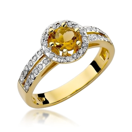 Przejdź do produktu Pierścionek zaręczynowy z żółtego złota z cytrynem i diamentami 0,20ct Fire Of Love 