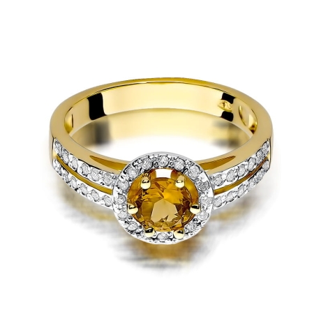 Przejdź do produktu Pierścionek zaręczynowy z żółtego złota z cytrynem i diamentami 0,20ct Fire Of Love 