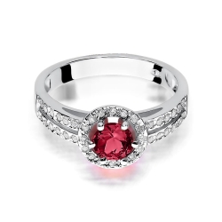 Pierścionek zaręczynowy z białego złota z rubinem i diamentami 0,20ct Fire Of Love