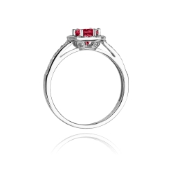 Pierścionek zaręczynowy z białego złota z rubinem i diamentami 0,20ct Fire Of Love