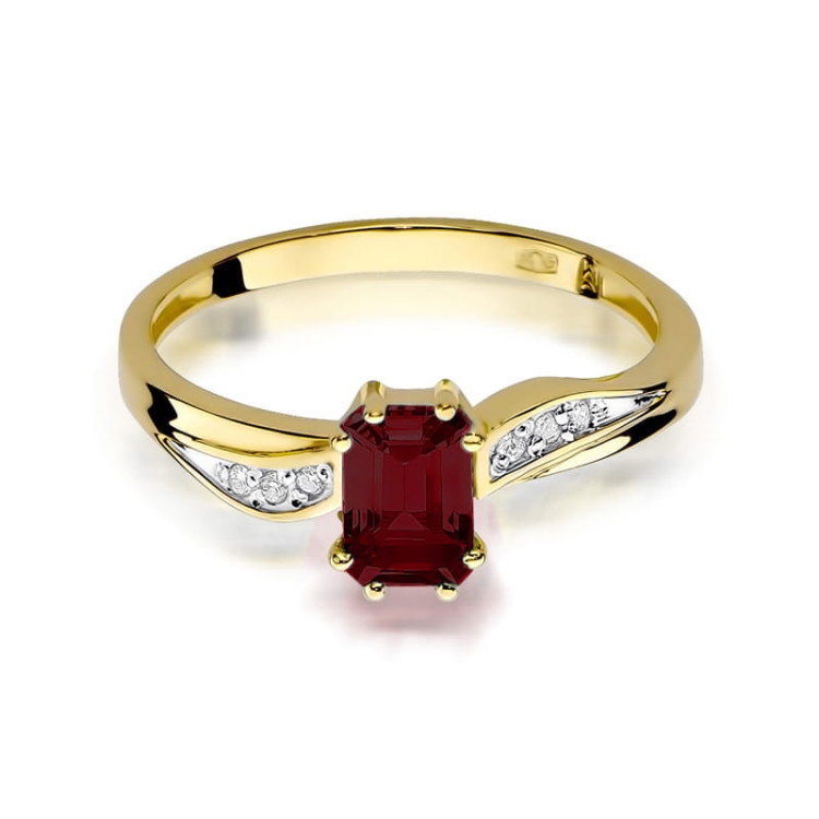 Pierścionek zaręczynowy z żółtego złota z granatem i diamentami 0,03ct Fire Of Love
