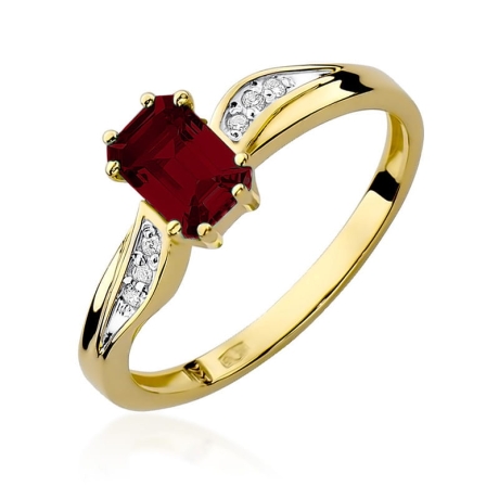 Przejdź do produktu Pierścionek zaręczynowy z żółtego złota z granatem i diamentami 0,03ct Fire Of Love 