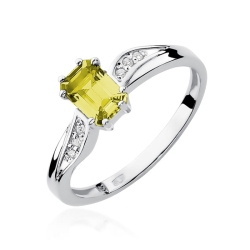Pierścionek zaręczynowy z białego złota z cytrynem i diamentami 0,03ct Fire Of Love